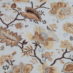 Jacobean Fresh Spa Pale Blue & Gold Floral & Leaves Curtain Panels